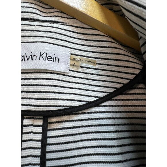 Calvin Klein Womens One Button Knit Blazer Jacket  Sz 6 White Black Stripe - Picture 13 of 13